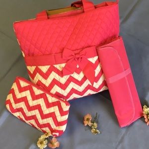 Pink and White Diaper Bag w/ changing pad and carry bag NWT